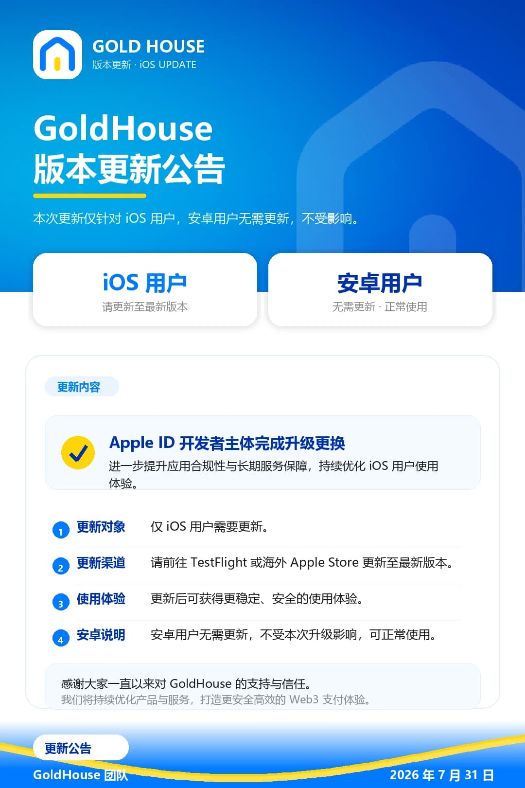GoldHouse 版本更新公告海报